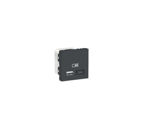 Schneider UNICA NEW Розетка 2-а USB внутр. 2.0, 2,4 А 2 мод. "UNICA NEW" антрацит (C3) антрацит NU301854