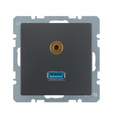 Розетка USB/аудіо 3.5 мм Berker Q.x антрацит 3315396086