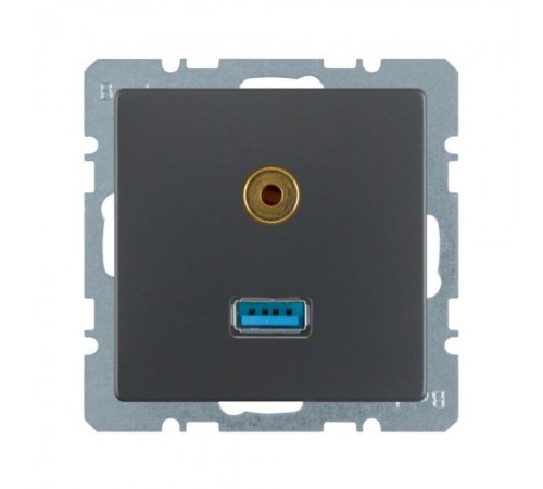 Розетка USB/аудіо 3.5 мм Berker Q.x антрацит 3315396086 Розетка USB/аудіо 3.5 мм Berker Q.x антрацит 3315396086