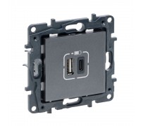 Розетка USB Legrand Niloe Step сталь подвійна А+С 863440