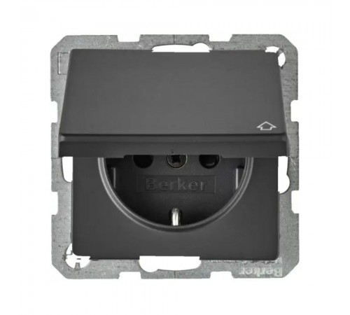 Розетка Berker Q.x з з/к з кришкою з шторками антрацит 47516086 Розетка Berker Q.x з з/к з кришкою з шторками антрацит 47516086