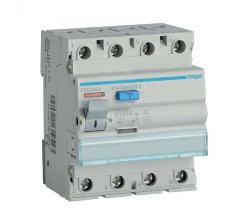 Дифреле (ПЗВ) Hager Тип AC 4P 30mA 40A CDC440J