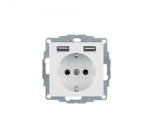 BERKER Q.x мехзанізм Розетка з з/к та USB 16А/250В пол.білий 48036089 BERKER Q.x мехзанізм Розетка з з/к та USB 16А/250В пол.білий 48036089