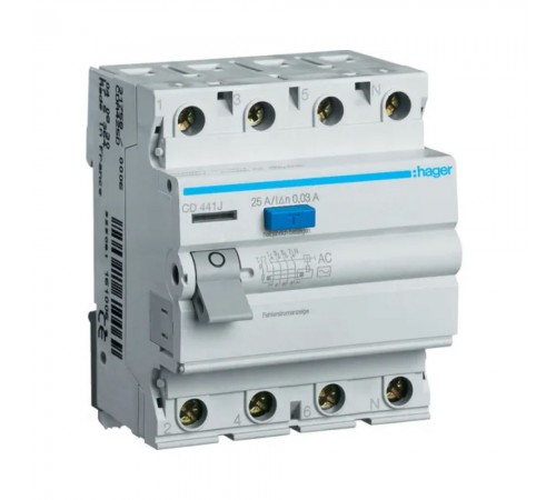 Дифреле ПЗВ Hager Тип AC 4P 30mA 40A CD441J Дифреле ПЗВ Hager Тип AC 4P 30mA 40A CD441J
