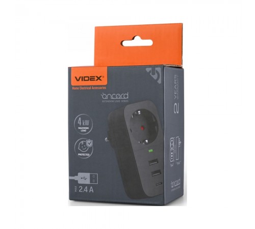 Мережевий адаптер VIDEX ONCORD з/з 1п 2.4A 2USB+USB-C Black 484855 Мережевий адаптер VIDEX ONCORD з/з 1п 2.4A 2USB+USB-C Black 484855