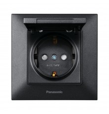 Розетка Panasonic Arkedia Slim чорна із заземленням з захисними шторками з кришкою WNTC02102BL-UA