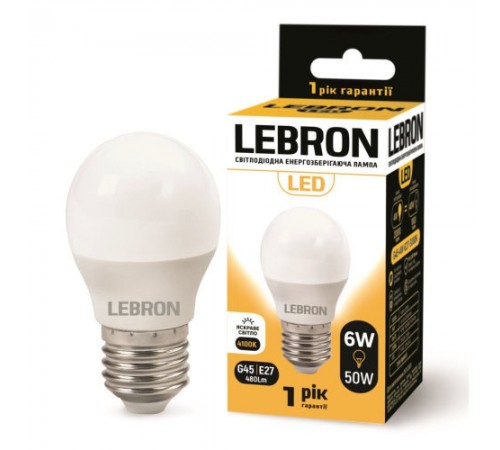 LED лампочка Lebron L-F45 6W 220V E27 4100K 480Lm 11-12-50