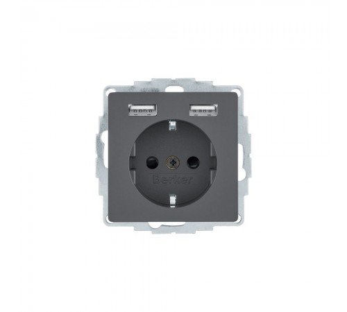 BERKER Q.x механізм Розетка з з/к та USB 16А/250В антрацит 48036086