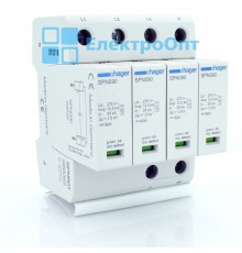 Розрядник Hager клас 1+2, змінний, з індикацією, TN-S, 4п, 50kA/1.5kV SPN901