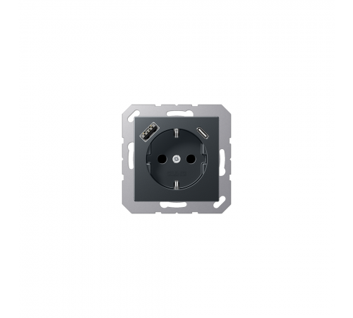 JUNG A Розетка SCHUKO з USB тип AC матовий антрацит A1520-15CAANM