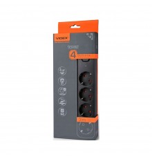 Мережевий подовжувач VIDEX ONCORD з/з 4п 3м (3x1.5мм) 3.4А USB(QC3.0) +USB-C(PD18W) з кнопкою Black 484930