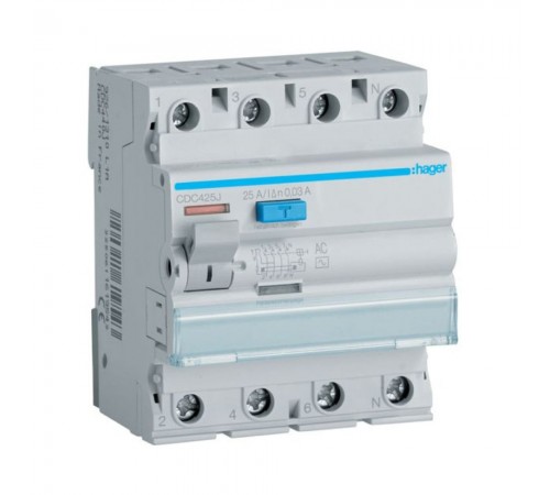 Дифреле (ПЗВ) Hager Тип AC 4P 30mA 25A CDC425J Дифреле (ПЗВ) Hager Тип AC 4P 30mA 25A CDC425J