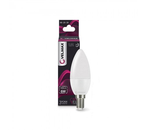 LED лампочка Velmax V-C37 6W 220V E14 4100K 540Lm 21-13-20 LED лампочка Velmax V-C37 6W 220V E14 4100K 540Lm 21-13-20