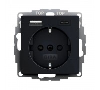 Розетка Gira System 55 з заземленням + 2хUSB A-С чорний матовий 2459005