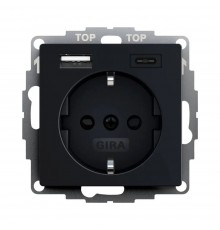 Розетка Gira System 55 з заземленням + 2хUSB A-С чорний матовий 2459005