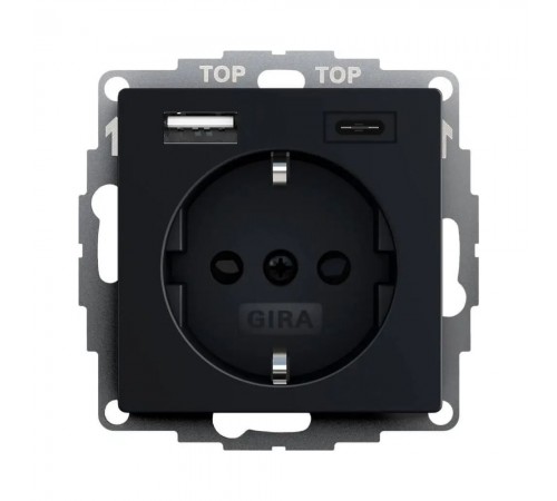 Розетка Gira System 55 з заземленням + 2хUSB A-С чорний матовий 2459005 Розетка Gira System 55 з заземленням + 2хUSB A-С чорний матовий 2459005