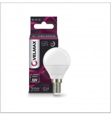 Лампа LED Velmax V-G45 6W 220V E14 4100K 540Lm 21-12-20