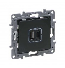 Legrand NILOE STEP Розетка USB Тип А+C 12Вт+15Вт 5 В колір Чорний 863540