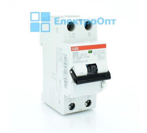 Диференційний автомат ABB AC 2P 6kA B-25 30mA DS201B25/AC-0,03
