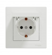 Розетка Schneider Electric Asfora бiла одинарна з заземленням внутрішня з кришкою EPH3100121
