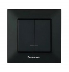 Вимикач Panasonic Arkedia Slim чорний двоклавішний з підсвіткою швидкий монтаж WNTC01102BL-UA