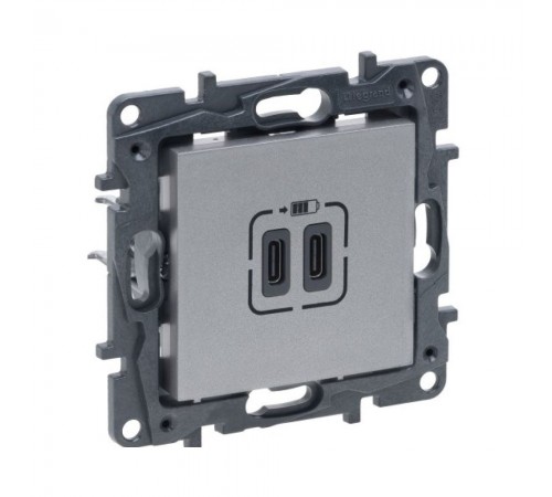 Legrand NILOE STEP Розетка USB Тип С+C 15 Вт 5 В колір Алюміній 863339 Legrand NILOE STEP Розетка USB Тип С+C 15 Вт 5 В колір Алюміній 863339