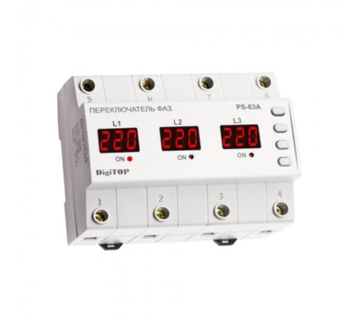 Перемикач фаз DigiTOP PS-63A на DIN-рейку 00044846 Перемикач фаз DigiTOP PS-63A на DIN-рейку 00044846
