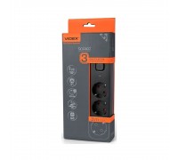 Мережевий подовжувач VIDEX ONCORD с/с 3п 3м (3x1.5мм) 2.4А 2USB+USB-C з кнопкою Black 484893