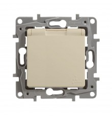 Розетка Legrand ETIKA кремова 2К+З з кришкою і шторками IP44 672332