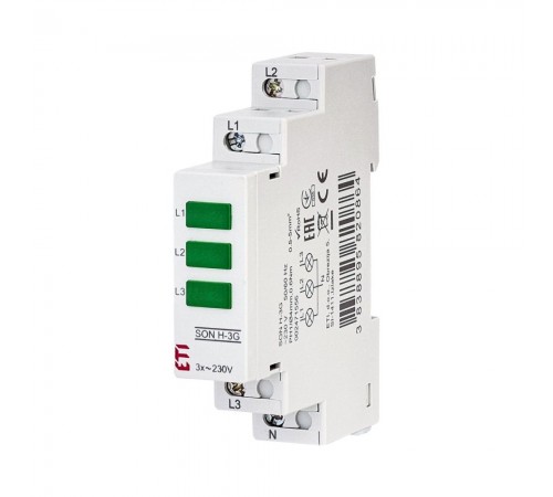 Трифазний LED-індикатор наявності напруги ETI зелений SON H-3G 2471556 Трифазний LED-індикатор наявності напруги ETI зелений SON H-3G 2471556