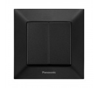 Вимикач Panasonic Arkedia Slim чорний двоклавішний прохідний швидкий монтаж WNTC01112BL-UA