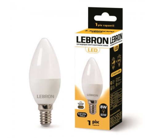 LED лампочка Lebron L-С37 8W 220V E14 4100K 7200Lm 11-13-28 LED лампочка Lebron L-С37 8W 220V E14 4100K 7200Lm 11-13-28