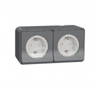 Розетка Schneider Electric MUREVA S чорна подвійна зовнішня з заземленням і шторками IP55 (C2) MUR36029