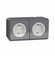Розетка Schneider Electric MUREVA S чорна подвійна зовнішня з заземленням і шторками IP55 (C2) MUR36029