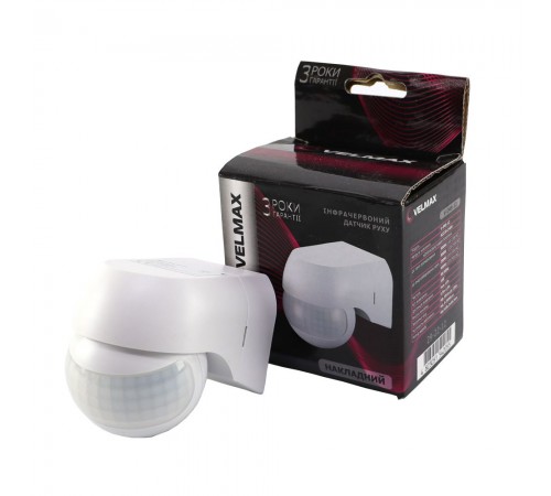 Датчик руху Velmax V-IMS-12, AC220-240V, кут 180 (ST11) 29-22-12