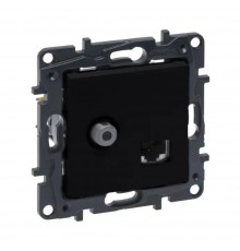 Розетка Legrand Niloe Step комбінована TV тип F та RJ45 CAT6 UTP чорний 863577