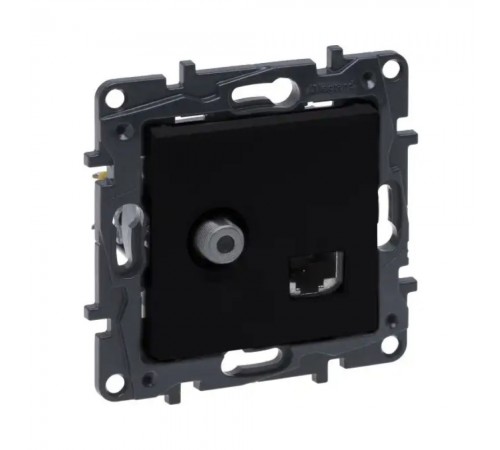 Розетка Legrand Niloe Step комбінована TV тип F та RJ45 CAT6 UTP чорний 863577