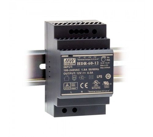 Блок живлення MEAN WELL 12В 54Вт на DIN-рейку IP20 HDR-60-12