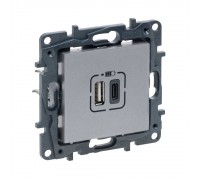 Розетка USB Legrand Niloe Step алюміній подвійна А+С 863340