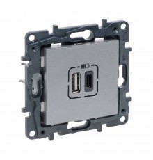Розетка USB Legrand Niloe Step алюміній подвійна А+С 863340