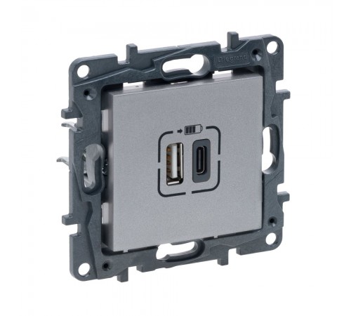 Розетка USB Legrand Niloe Step алюміній подвійна А+С 863340