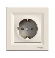 Розетка Asfora Schneider Electric крем із заземленням внутрішня з захисними шторками EPH2900223