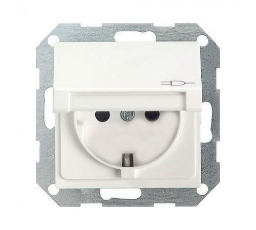Розетка Gira System 55 біла матова із заземленням і кришкою 045427 Розетка Gira System 55 біла матова із заземленням і кришкою 045427