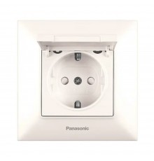 Розетка Panasonic Arkedia Slim кремова із заземленням зі захисними шторками з кришкою WNTC02102BG-UA