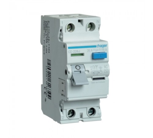 Дифреле (ПЗВ) Hager Тип AC 2P 30mA 25A CD226J Дифреле (ПЗВ) Hager Тип AC 2P 30mA 25A CD226J
