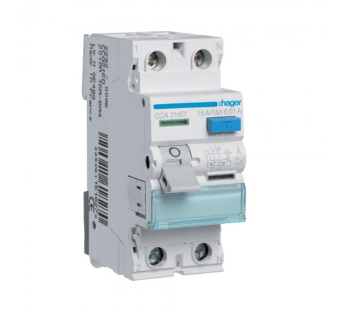Дифреле (ПЗВ) Hager Тип A 2P 10mA 6kA 16A CCA216D Дифреле (ПЗВ) Hager Тип A 2P 10mA 6kA 16A CCA216D