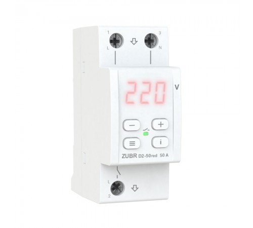 Реле напруги ZUBR 50A (max 60A) 11000BA 2M D2-50red Реле напруги ZUBR 50A (max 60A) 11000BA 2M D2-50red