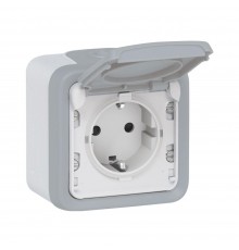 Розетка Legrand Plexo з заземленням 2К+З 16А 250В ~ ІР55 ІК07 зі шторками та кришкою 069733
