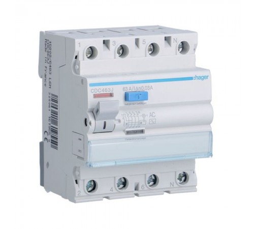 Дифреле (ПЗВ) Hager Тип AC 4P 30mA 63A CDC463J