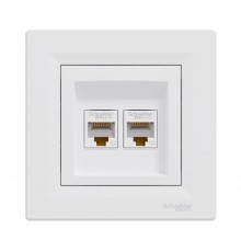 Розетка комп'ютерна Schneider Electric Asfora бiла подвійна RJ45 UTP 5E внутрішня EPH4400121